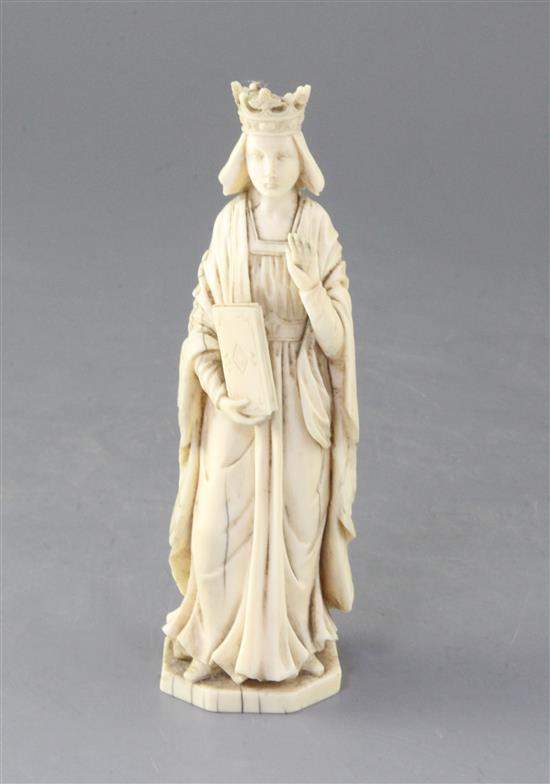 A 19th century French carved ivory figure of a Saint, height 6.75in.